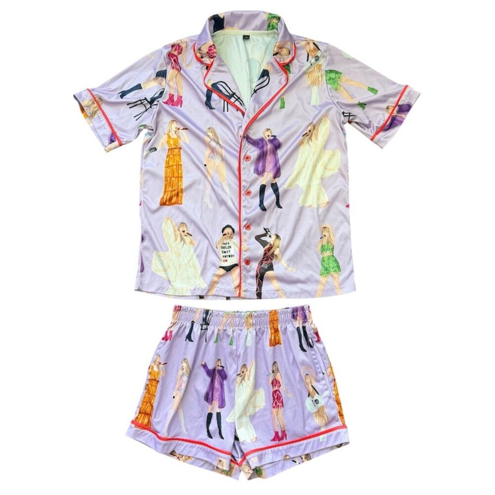 SheShow Taylor Swift Eras Tour Satin Pajama Set Lavender Purple Short PJs Size S
